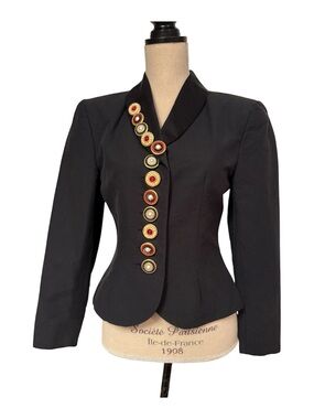 HARRY’S VINTAGE BLAZER JACKET BLACK SPECIAL BEADED BUTTONS FITTED SIZE 36 4